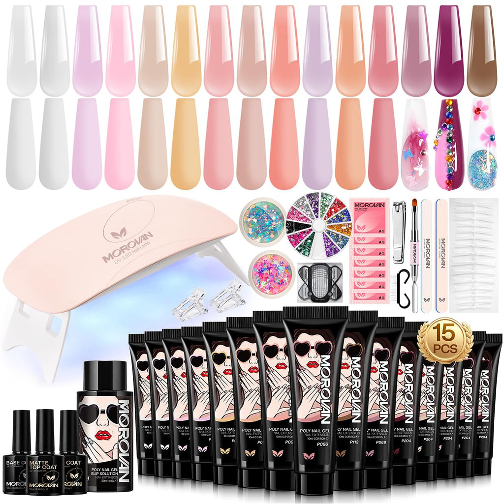 Poly Gel Nail Kit for Beginners: 15 Colors Gel Extension Nail Starter Kit with S