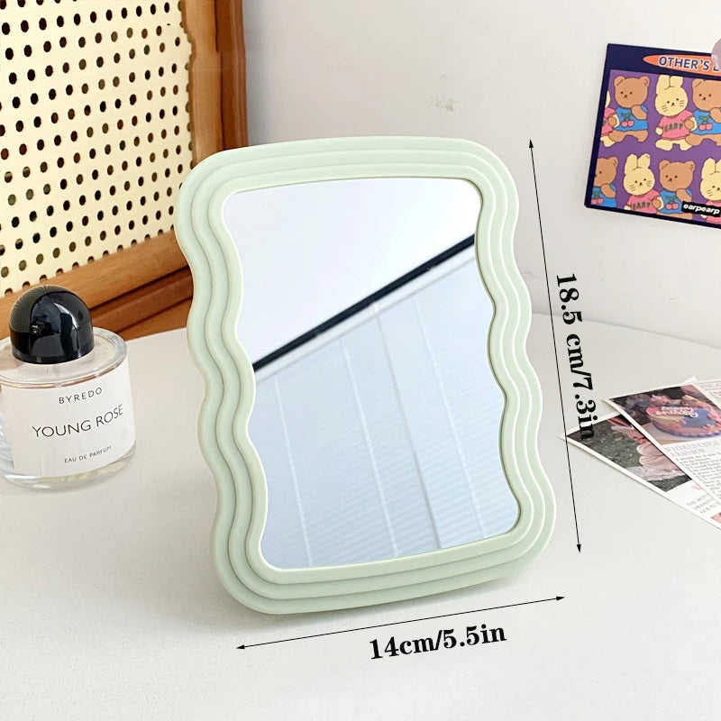 Corrugated Desktop Makeup Mirror Solid Color Simple Portable Handheld Makeup Mirror Foldable Student Compact Cute Mirror