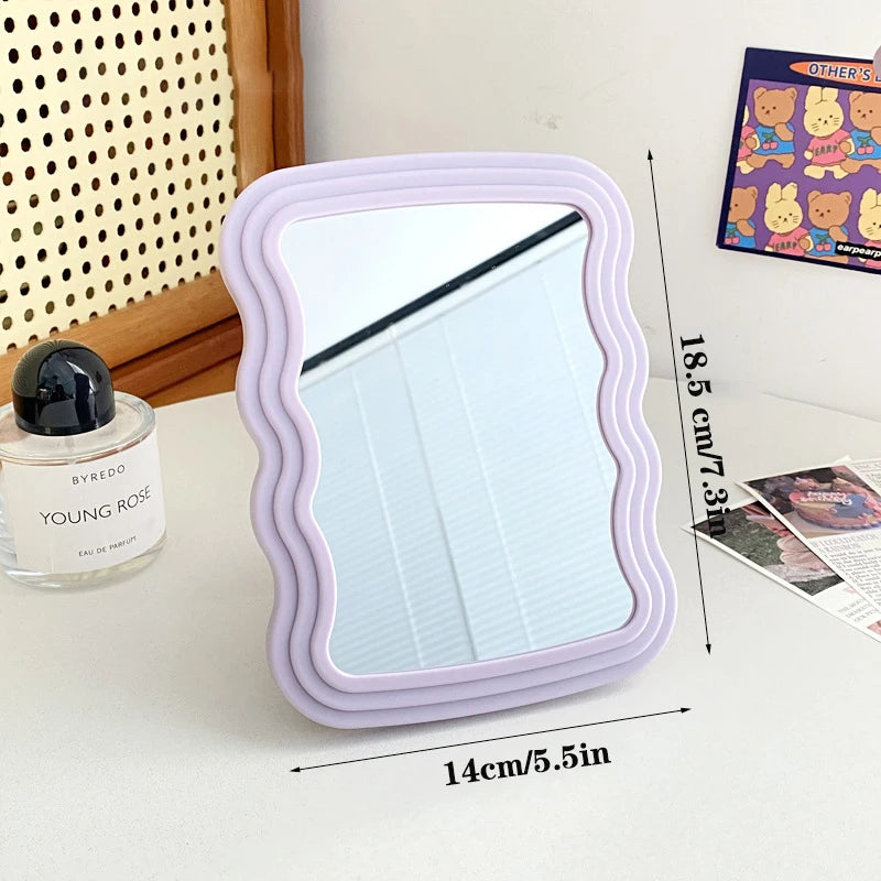 Corrugated Desktop Makeup Mirror Solid Color Simple Portable Handheld Makeup Mirror Foldable Student Compact Cute Mirror