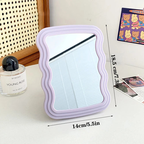 Corrugated Desktop Makeup Mirror Solid Color Simple Portable Handheld Makeup Mirror Foldable Student Compact Cute Mirror