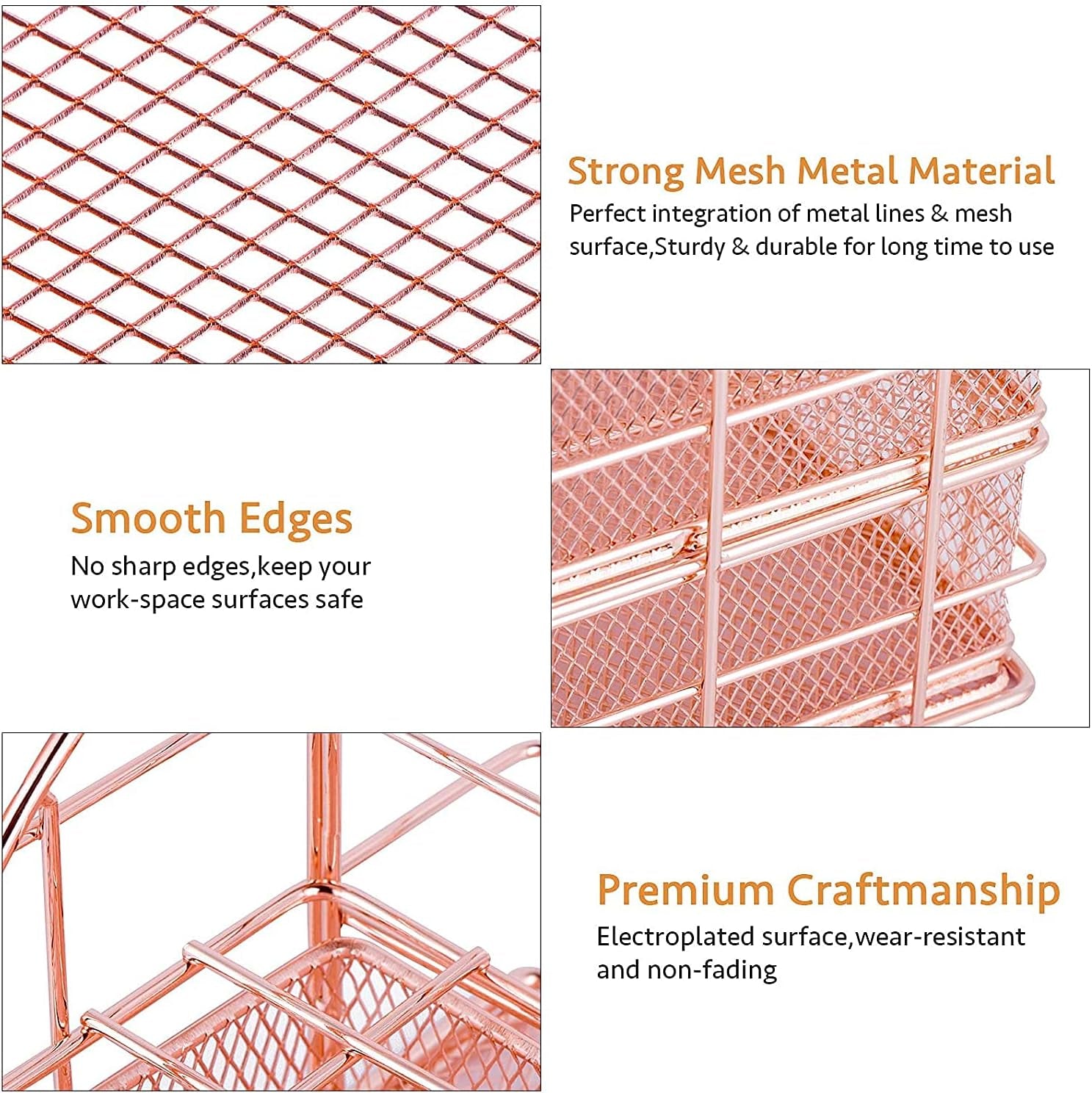 Desk Organizers Set and Accessories for Women with Drawer,Desk Supplies and Stationary Oganizer for Home and Office Desk Decor, Metal Mesh Desk Organization and Storage (Rose Gold)