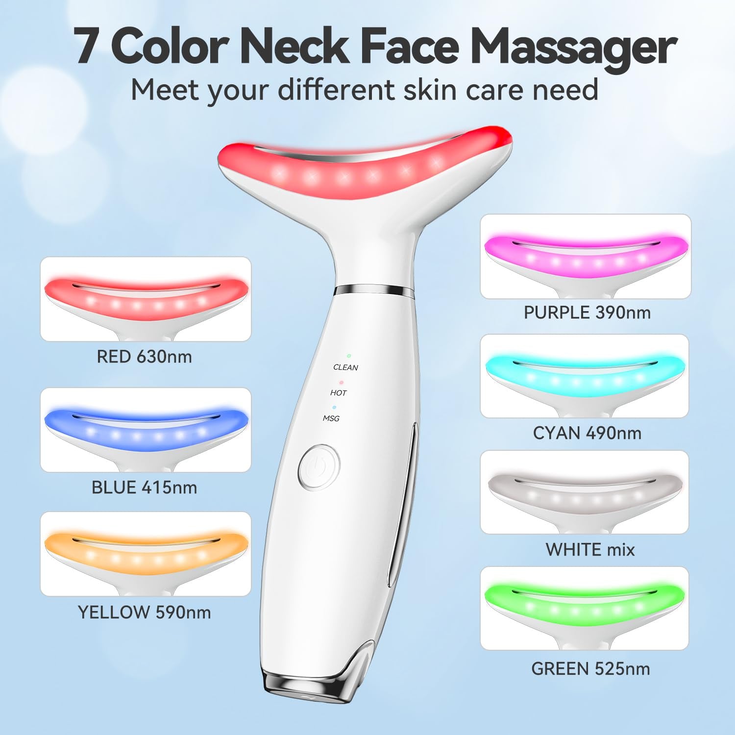7 Color Neck Face Massager Tool, Facial Massager for Skin Care at Home, Face Sculpting Tool with Thermals, Vibration (White)