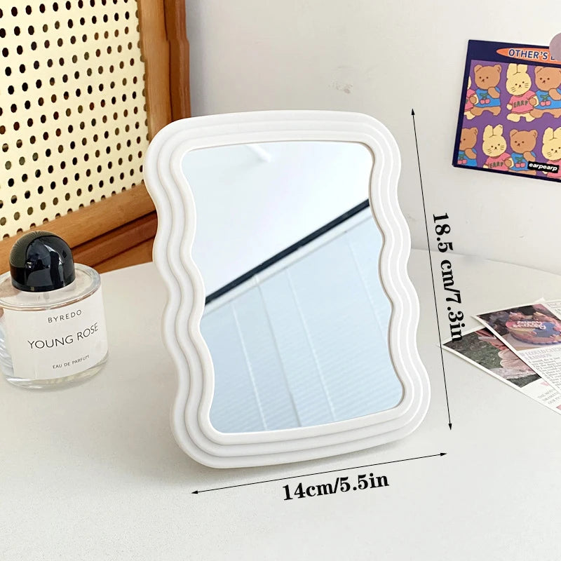 Corrugated Desktop Makeup Mirror Solid Color Simple Portable Handheld Makeup Mirror Foldable Student Compact Cute Mirror