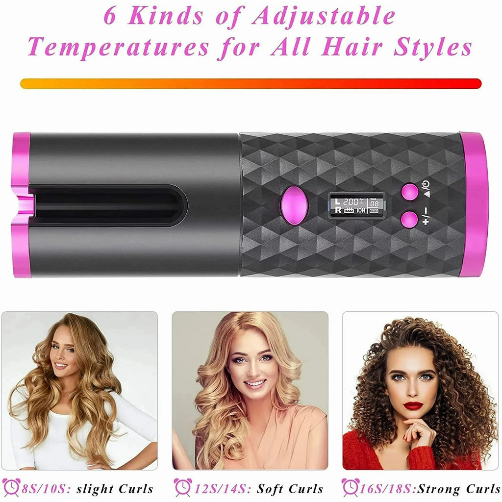 Portable Automatic Hair Curler, Ceramic Rotating Wireless Auto Curling Iron Wand,  Portable USB Rechargeable Spin Curler for Hair Styling (Black)