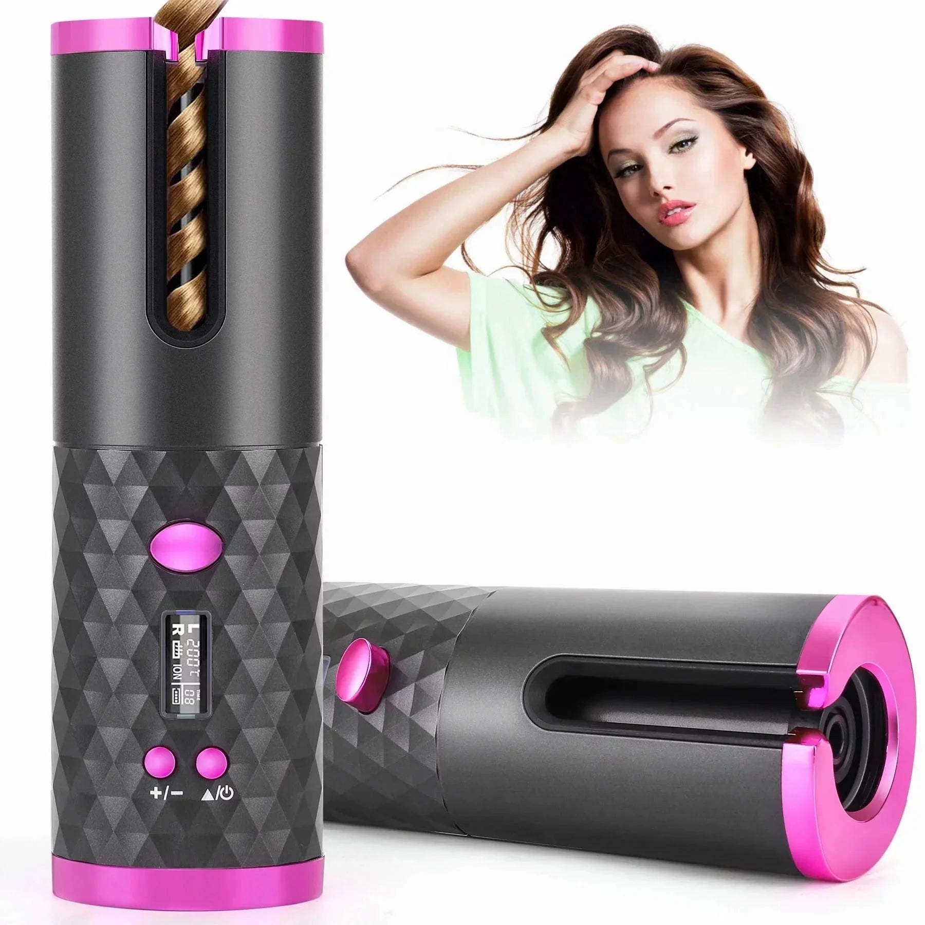 Portable Automatic Hair Curler, Ceramic Rotating Wireless Auto Curling Iron Wand,  Portable USB Rechargeable Spin Curler for Hair Styling (Black)